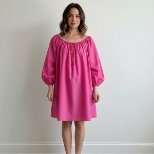 H&M Sz M Cotton Hot Pink Balloon Sleeves Dress